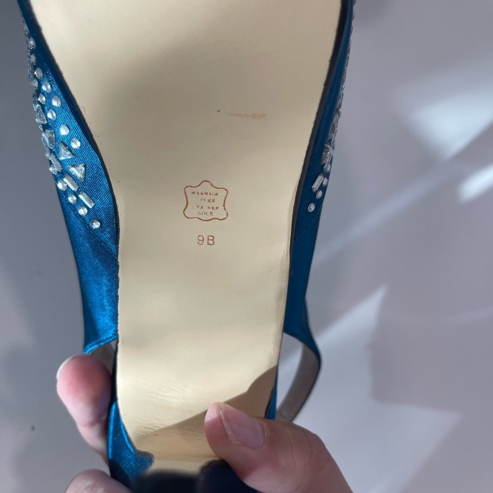 Caparros Peacock Blue Sparkle Sling Back Evening Shoes Size 9 NIB - Picture 4 of 5